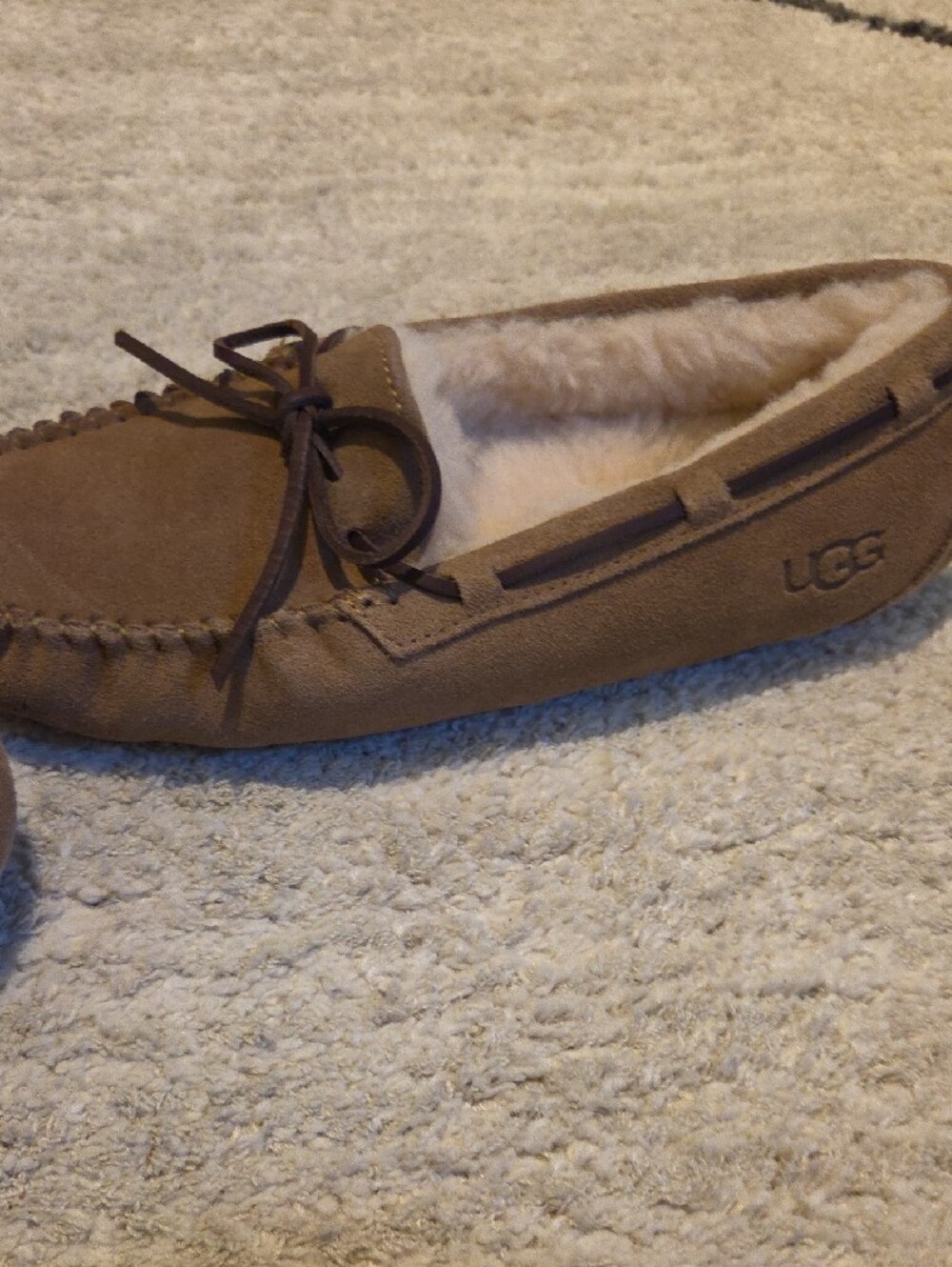 UGG Women's Tan Suede Shearling Moccasins - Picture 10 of 11